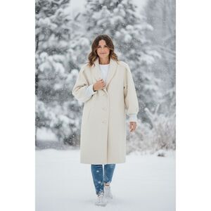 Stephanie Mathews Cream Wool Blend Shawl Collar Coat Vintage XL Made in USA